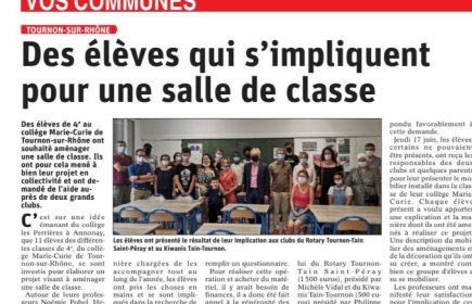 Nous sommes très heureux d'avoir participé à un beau projet au sein du collège Marie Curie de Tournon Sur Rhône.
